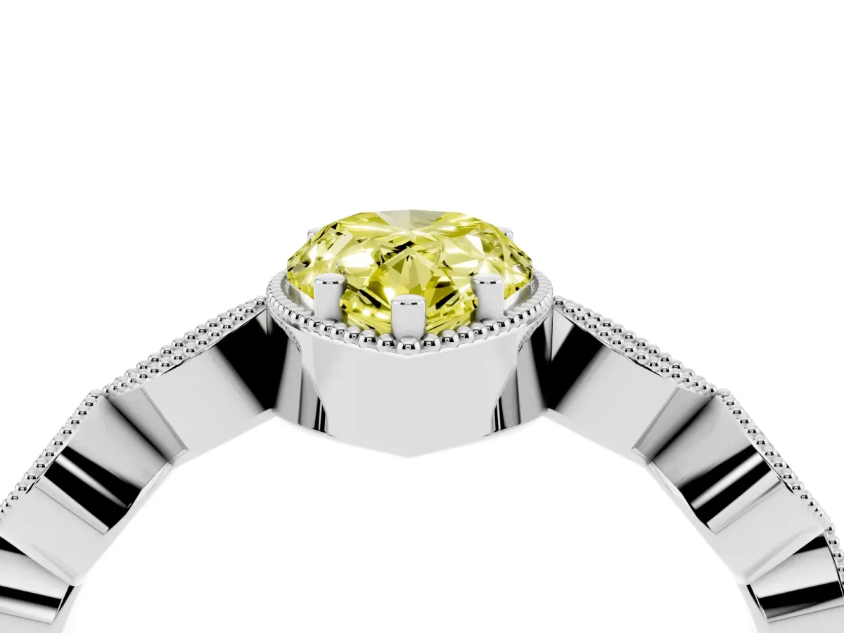 Fancy Yellow Pear Cut Diamond Vintage Milgrain Ring with Round Stations Silver