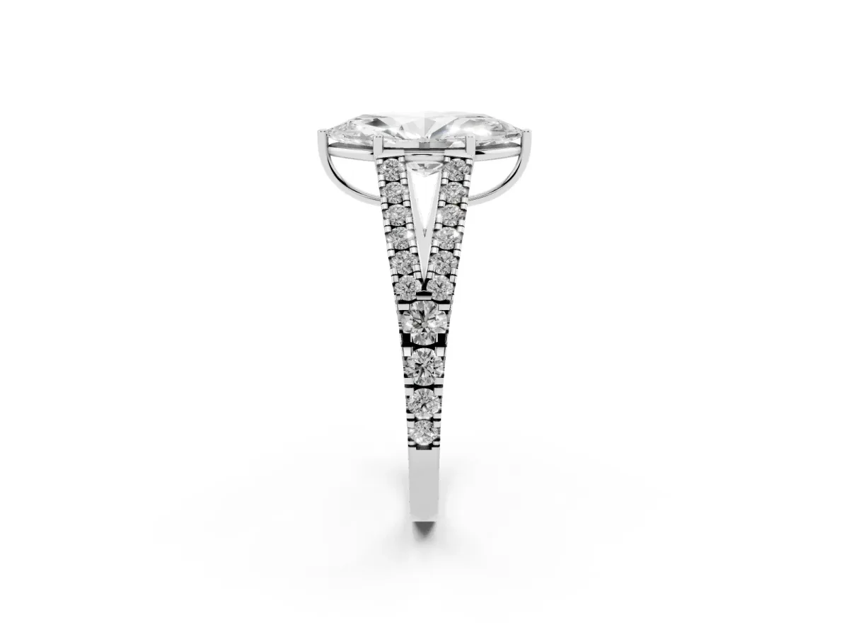 Marquise Cut Diamond Split Shank Engagement Ring with Round Pavé and Prong Setting Platinum