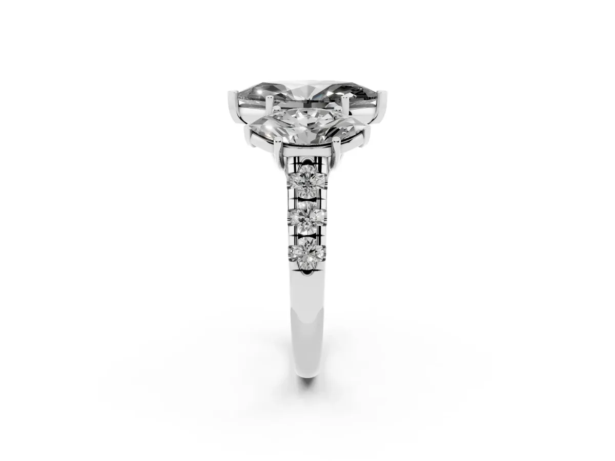 Fancy Black Three-Stone Marquise Cut Diamond Pavé Band with Prong Setting Silver