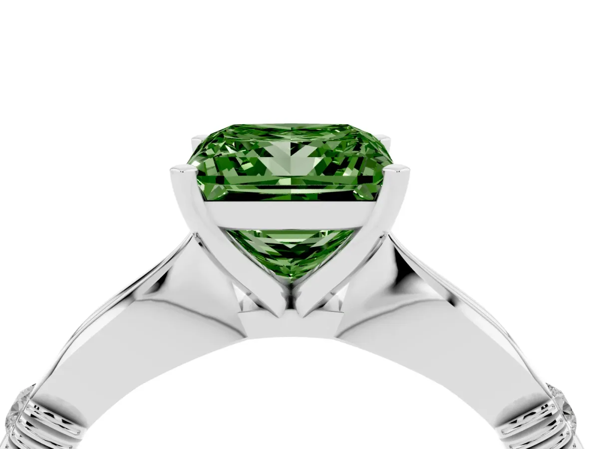 Fancy Green Princess Cut Solitaire Diamond Twisted Band with Four-Prong Setting Silver