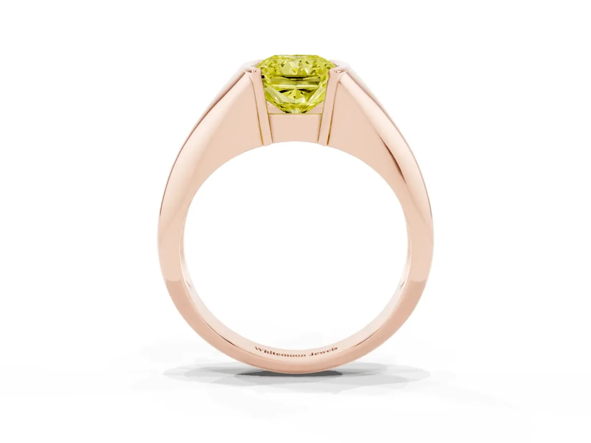 Fancy Yellow Radiant Cut Solitaire Tension Set Diamond Ring Rose gold
