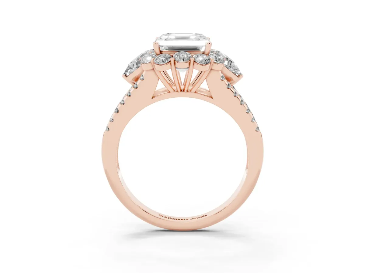 Asscher Cut Halo Split Shank Diamond Engagement Ring with Prong Setting Rose gold