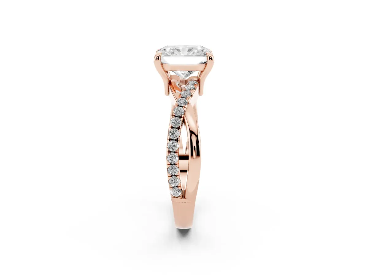 Radiant Cut Cut Diamond Twist Band Solitaire with Prong Setting Rose gold