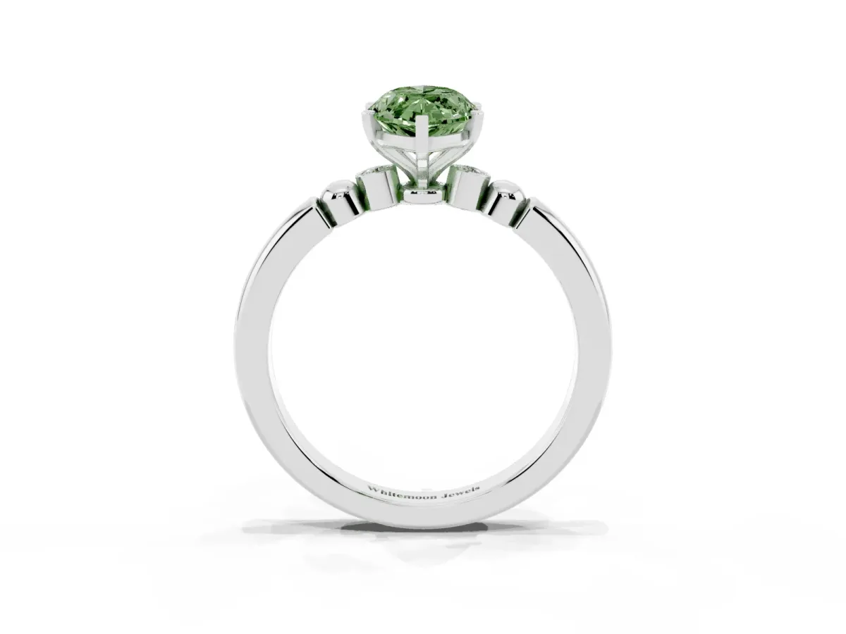 Fancy Green Marquise Cut Solitaire Beaded Band with Four-Prong Setting Silver