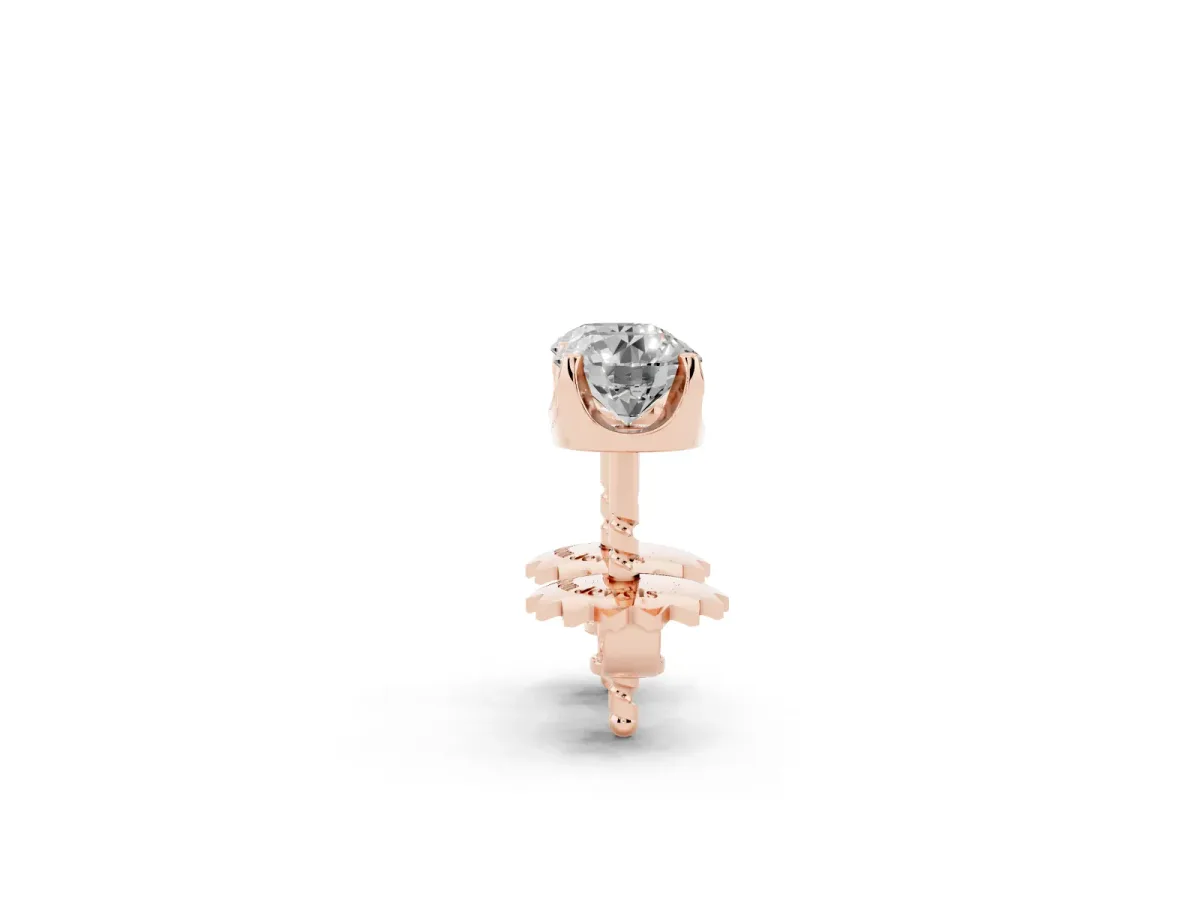 Round Solitaire Diamond Stud Earrings with Four-Prong Basket Setting Rose gold