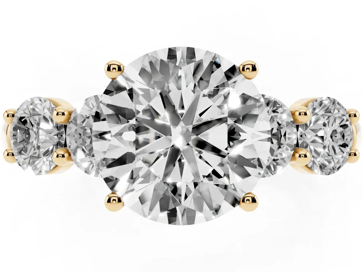 Round Cut Cut Five-Stone Prong Set Diamond Ring with Classic Band Yellow gold