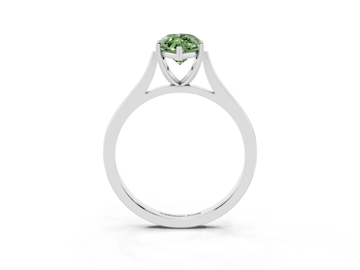 Fancy Green Marquise Cut Solitaire Heart Prong Engagement Ring with Tapered Band Platinum