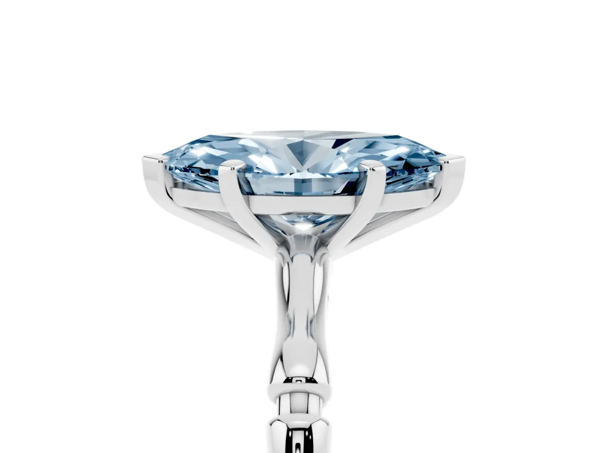 Fancy Blue Marquise Cut Solitaire Diamond Ring with Bamboo Band and Four-Prong Setting Silver