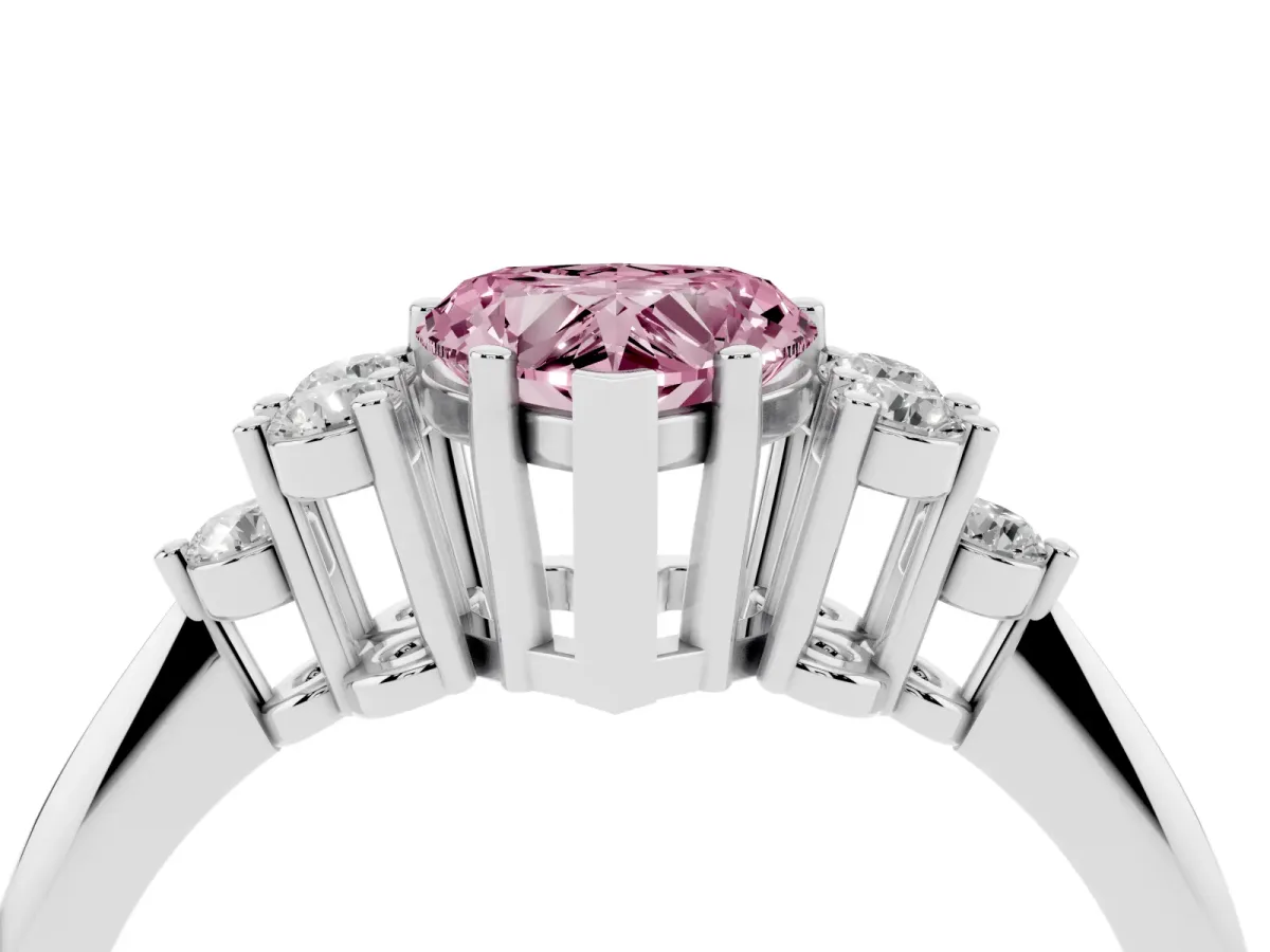 Fancy Pink Heart Cut Cut Diamond Cluster Ring with Solitaire Band and Four-Prong Setting Silver