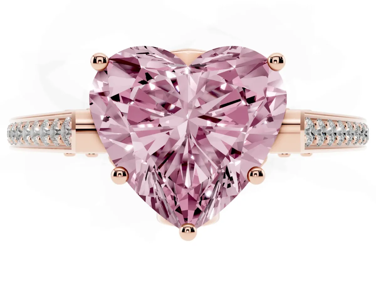 Fancy Pink Heart Cut Cut Cathedral Pave Diamond Engagement Ring with Six-Prong Setting Rose gold