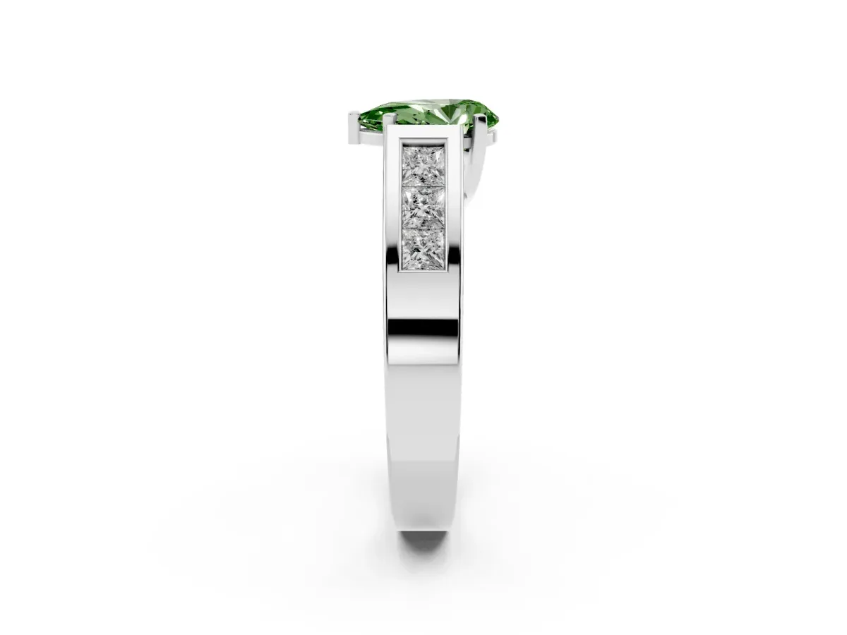 Fancy Green Pear Cut Cut Channel Set Solitaire Ring with Four-Prong Setting Silver