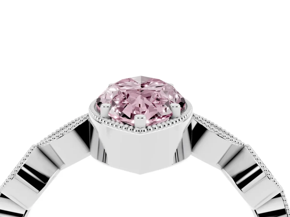 Fancy Pink Marquise Cut Diamond Vintage Milgrain Ring with Round Stations Silver