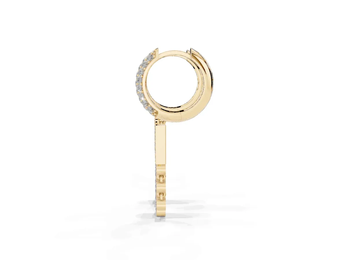 Round Diamond Initial N Huggie Hoop Earrings Yellow gold