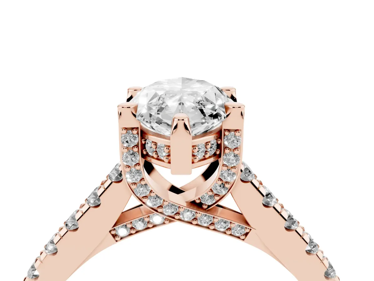 Marquise Cut Brilliant Diamond Solitaire with Pavé Band and Four-Prong Setting Rose gold