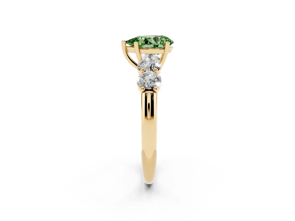 Fancy Green Pear Cut Cut Five-Stone Prong Set Diamond Ring with Classic Band Yellow gold