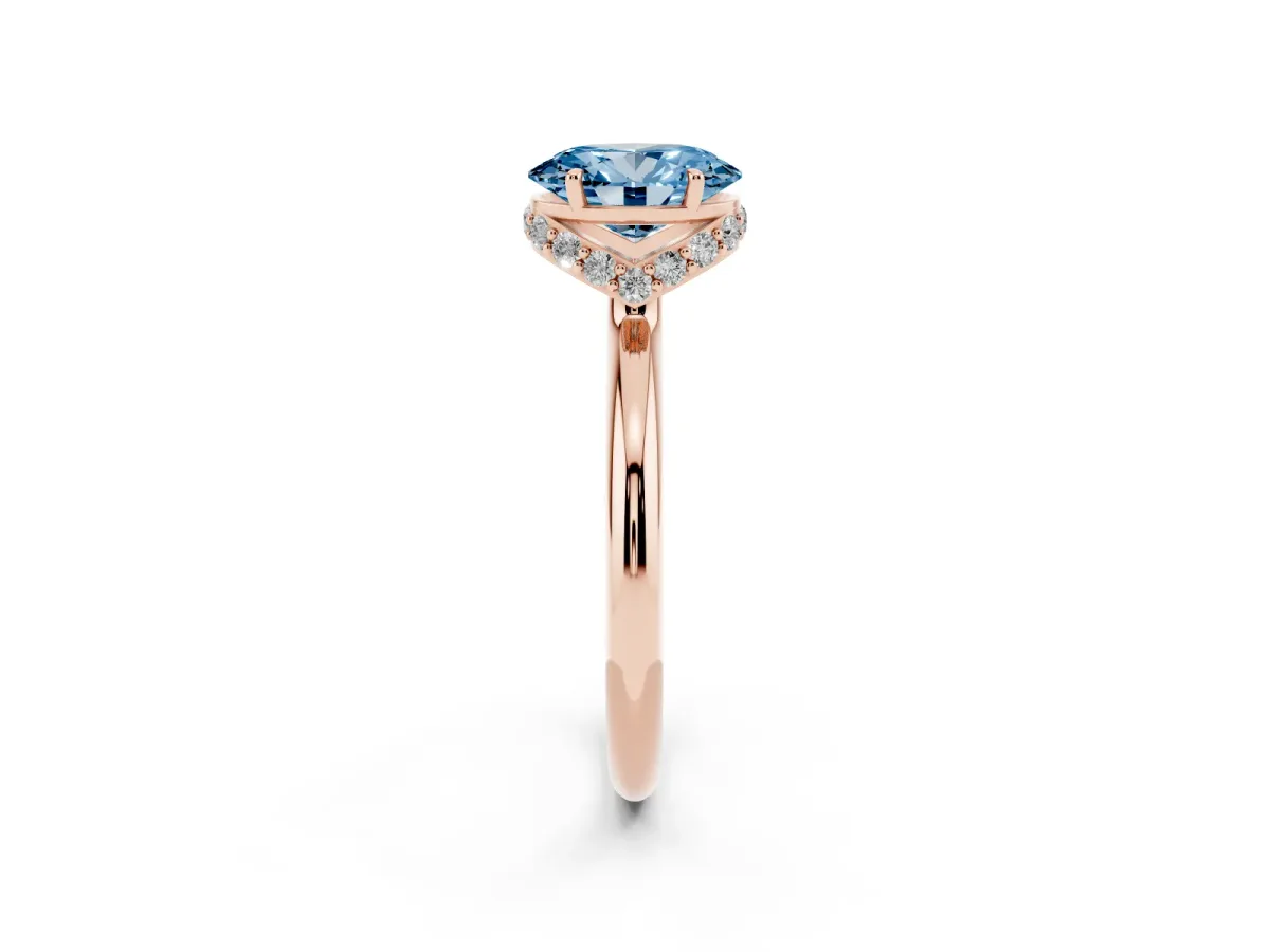 Fancy Blue Oval Cut Brilliant Solitaire Engagement Ring with Six-Prong Setting and Classic Band Rose gold