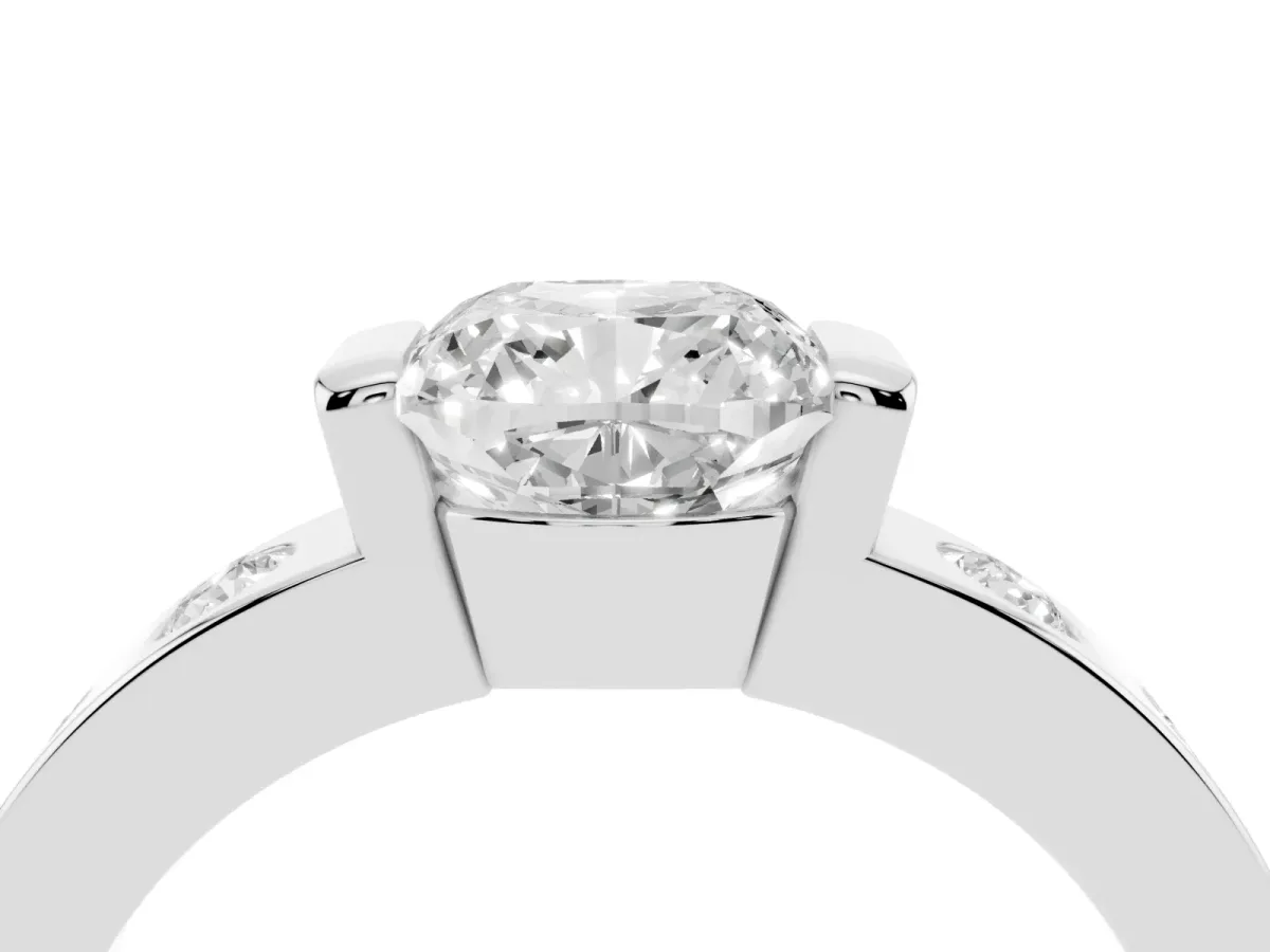 Cushion Cut Brilliant Channel-Set Diamond Ring with Bezel Prong Setting Silver
