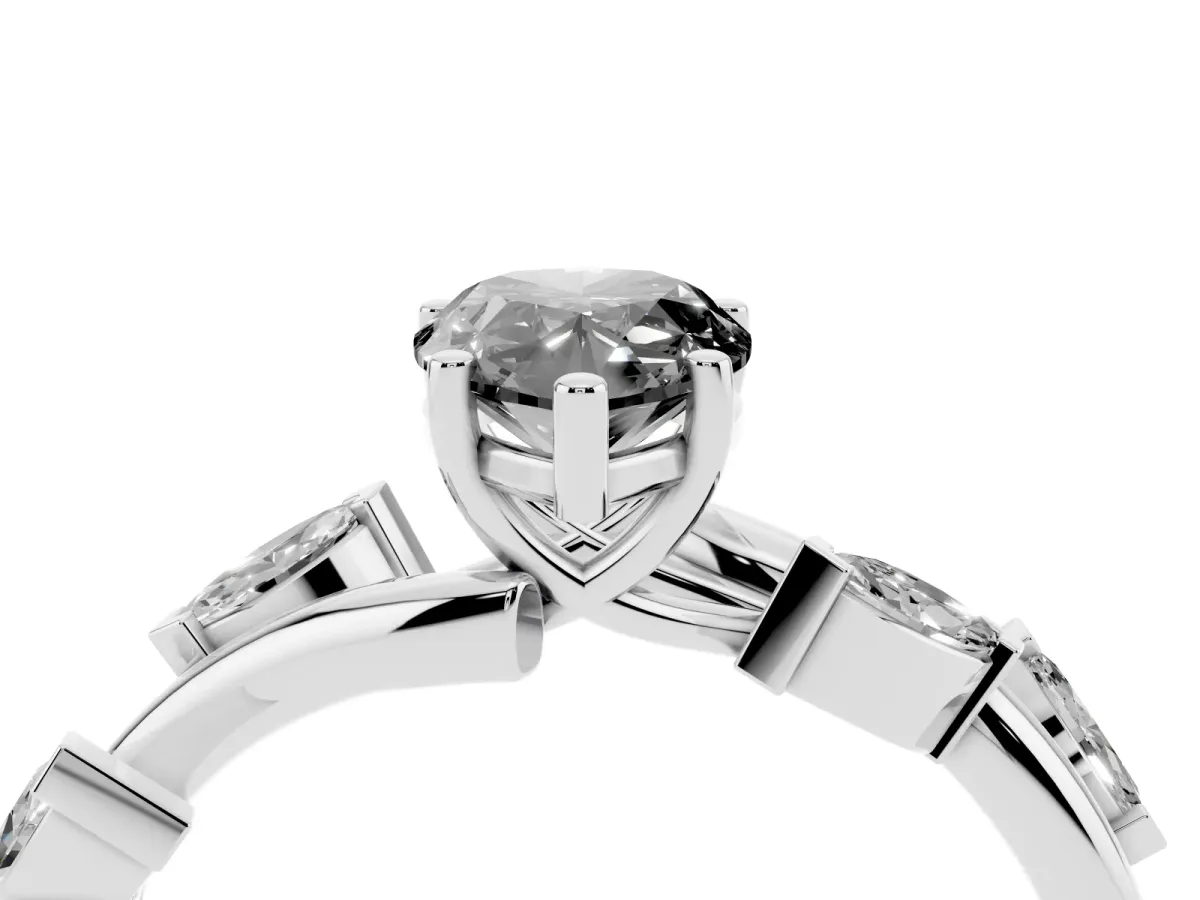 Fancy Black Pear Cut Solitaire Twisted Band Marquise Accent Prong Setting Ring Silver