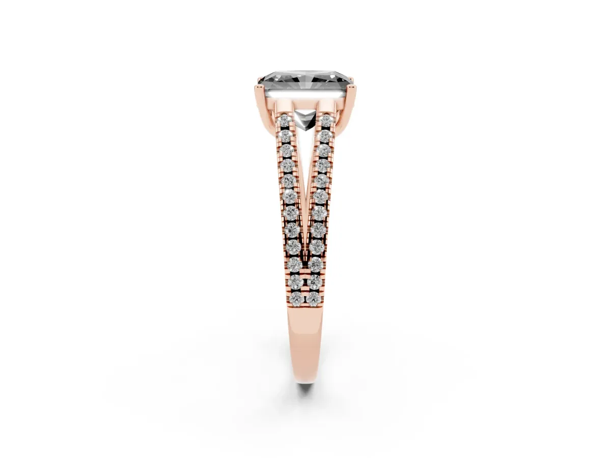 Fancy Black Radiant Cut Diamond Solitaire Engagement Ring with Split Shank Pavé Band Rose gold