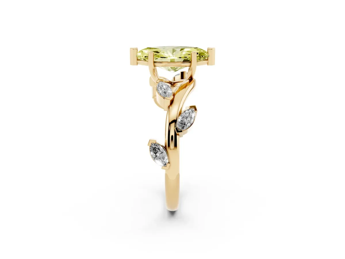Fancy Yellow Marquise Cut Solitaire Twisted Band Marquise Accent Prong Setting Ring Yellow gold