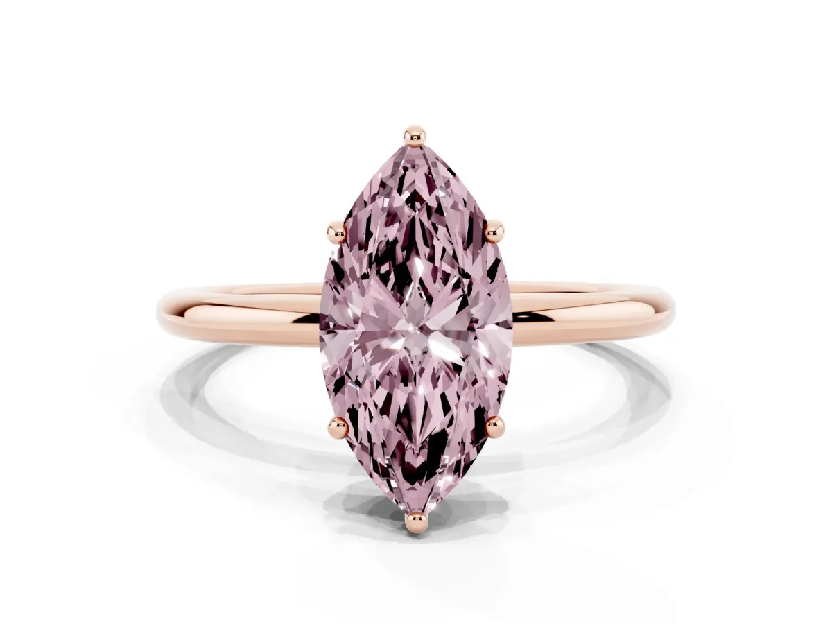 Fancy Pink Marquise Cut Solitaire Diamond Ring with a Classic Band and Four-Prong Setting Rose gold