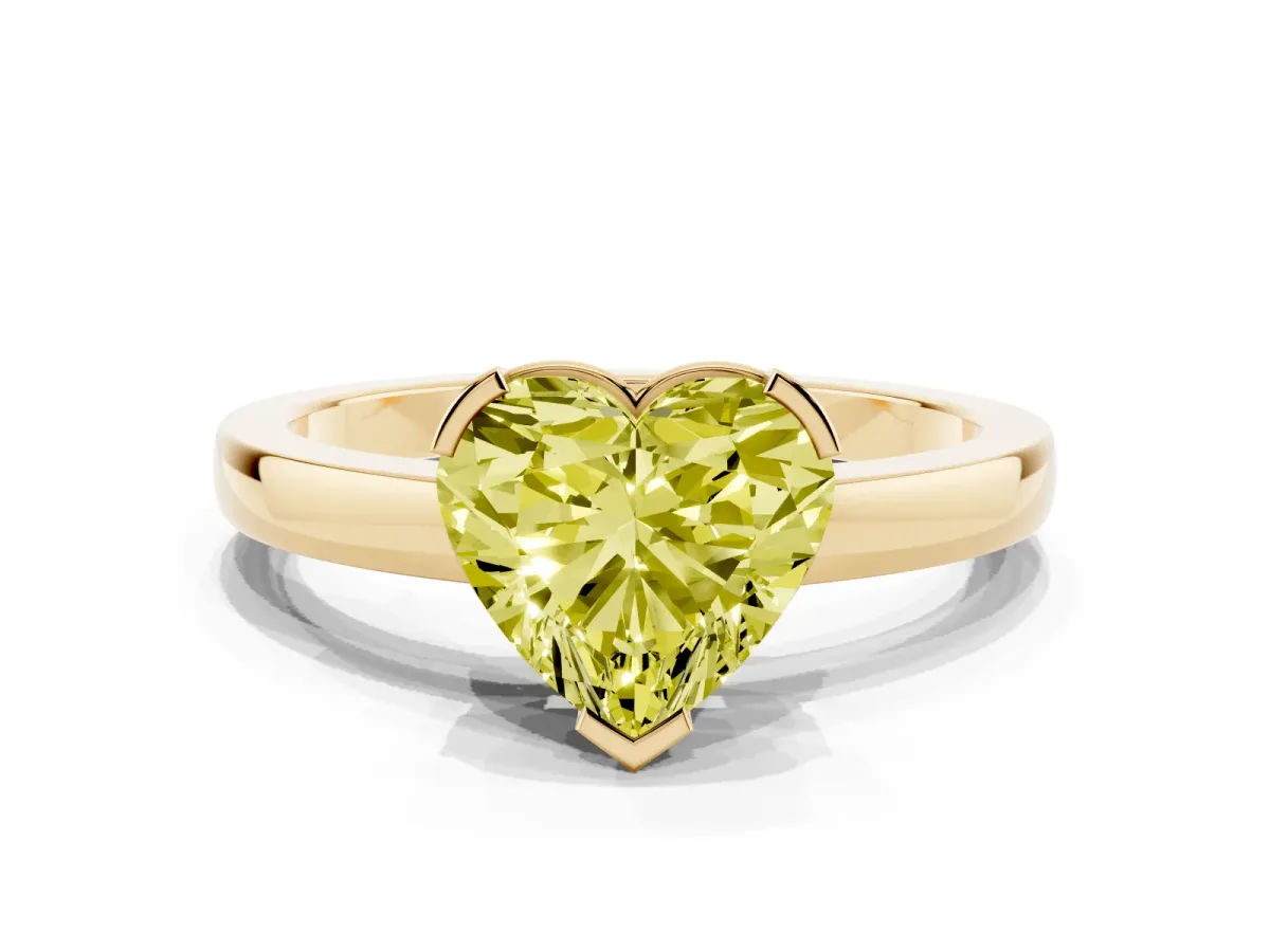 Fancy Yellow Heart Cut Cut Solitaire Ring with Four-Prong Setting and Classic Band Yellow gold