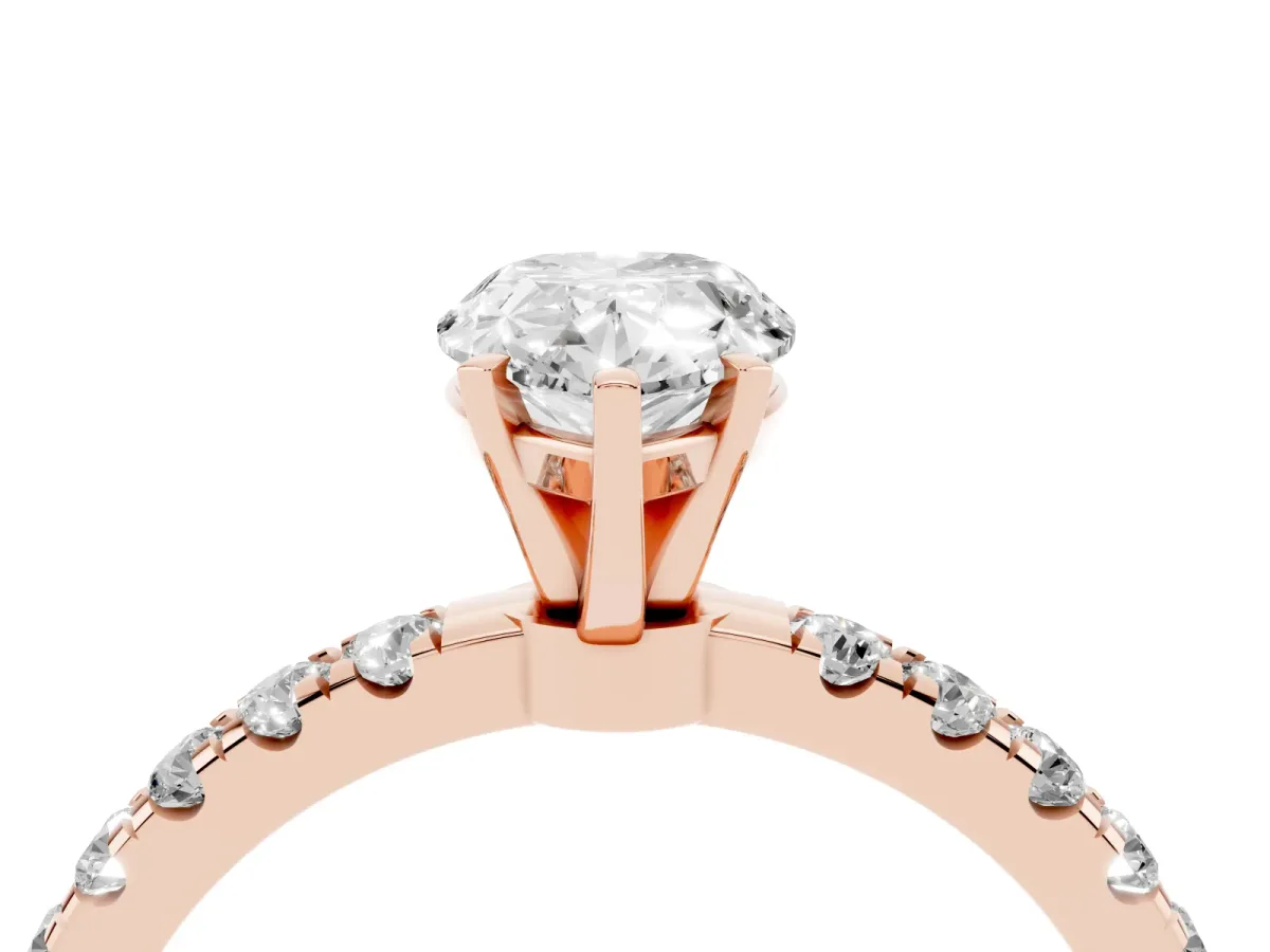 Pear Cut Diamond Solitaire Ring with Pavé Accents and Four-Prong Setting Rose gold