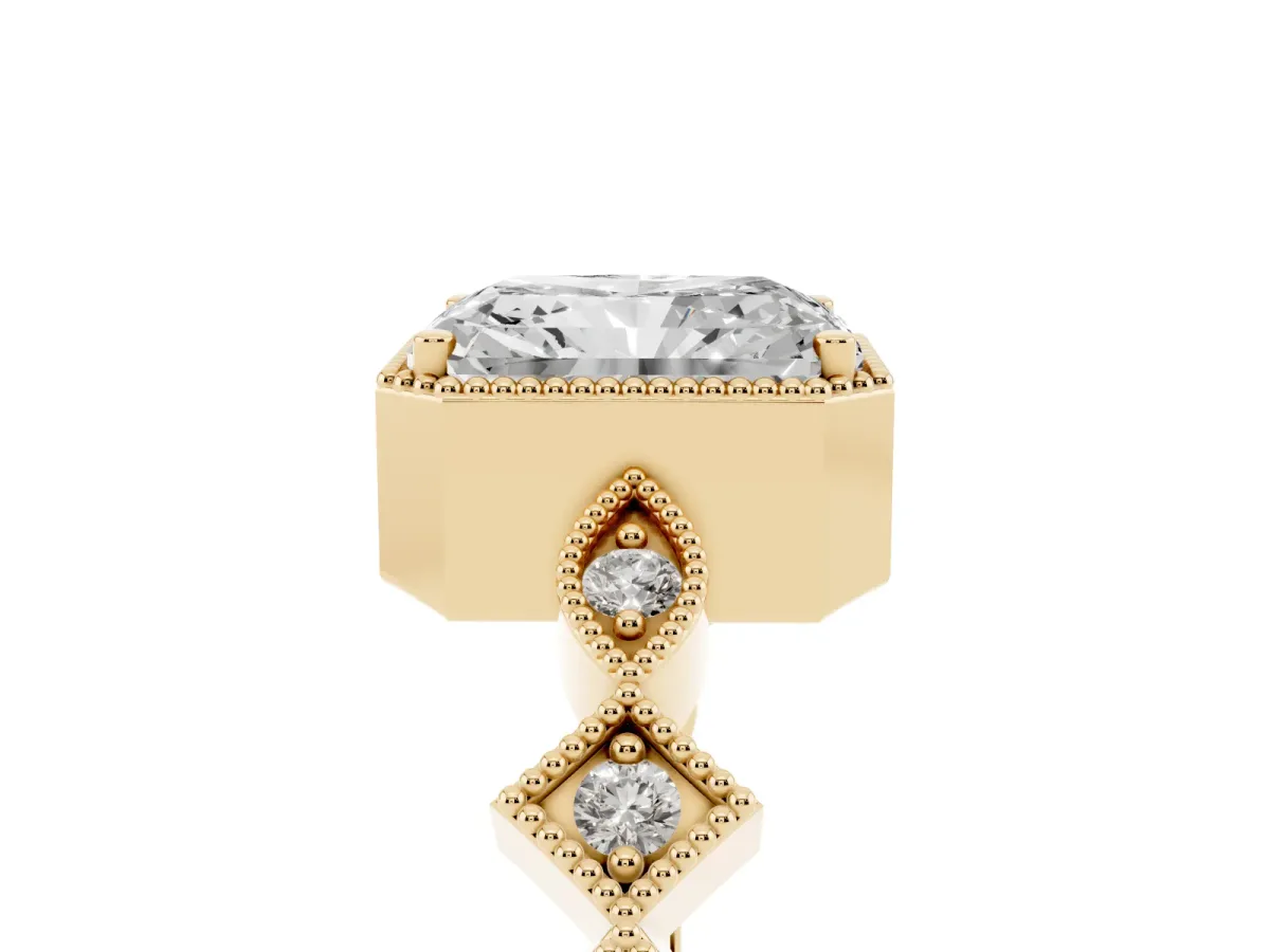 Radiant Cut Milgrain Marquise Diamond Twist Band Ring Yellow gold