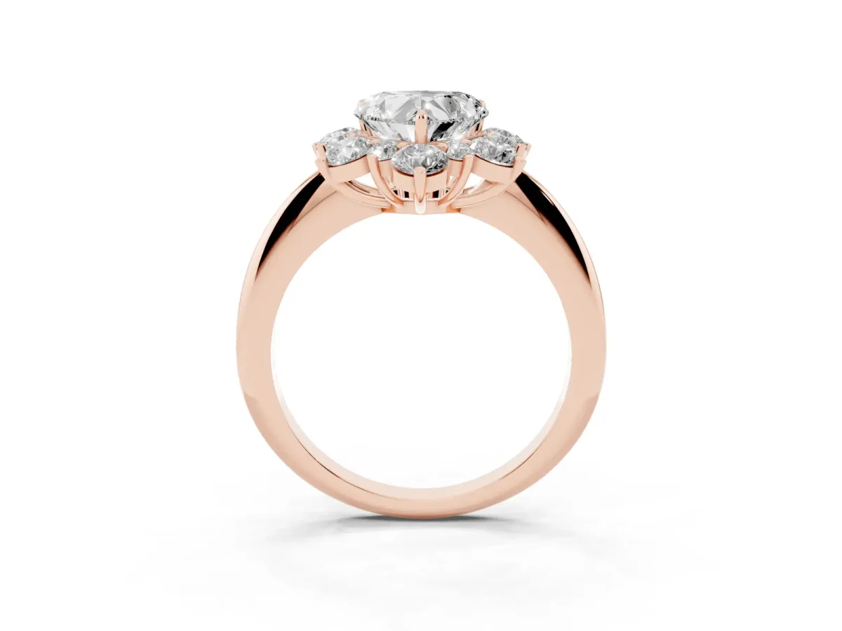 Heart Cut Diamond Cluster Halo Ring with Solitaire Band and Four-Prong Setting Rose gold