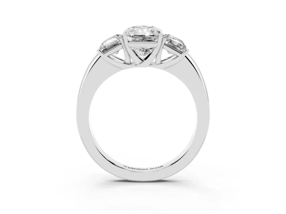 Radiant Cut Diamond Three-Stone Ring with Four-Prong Setting and Classic Band Silver