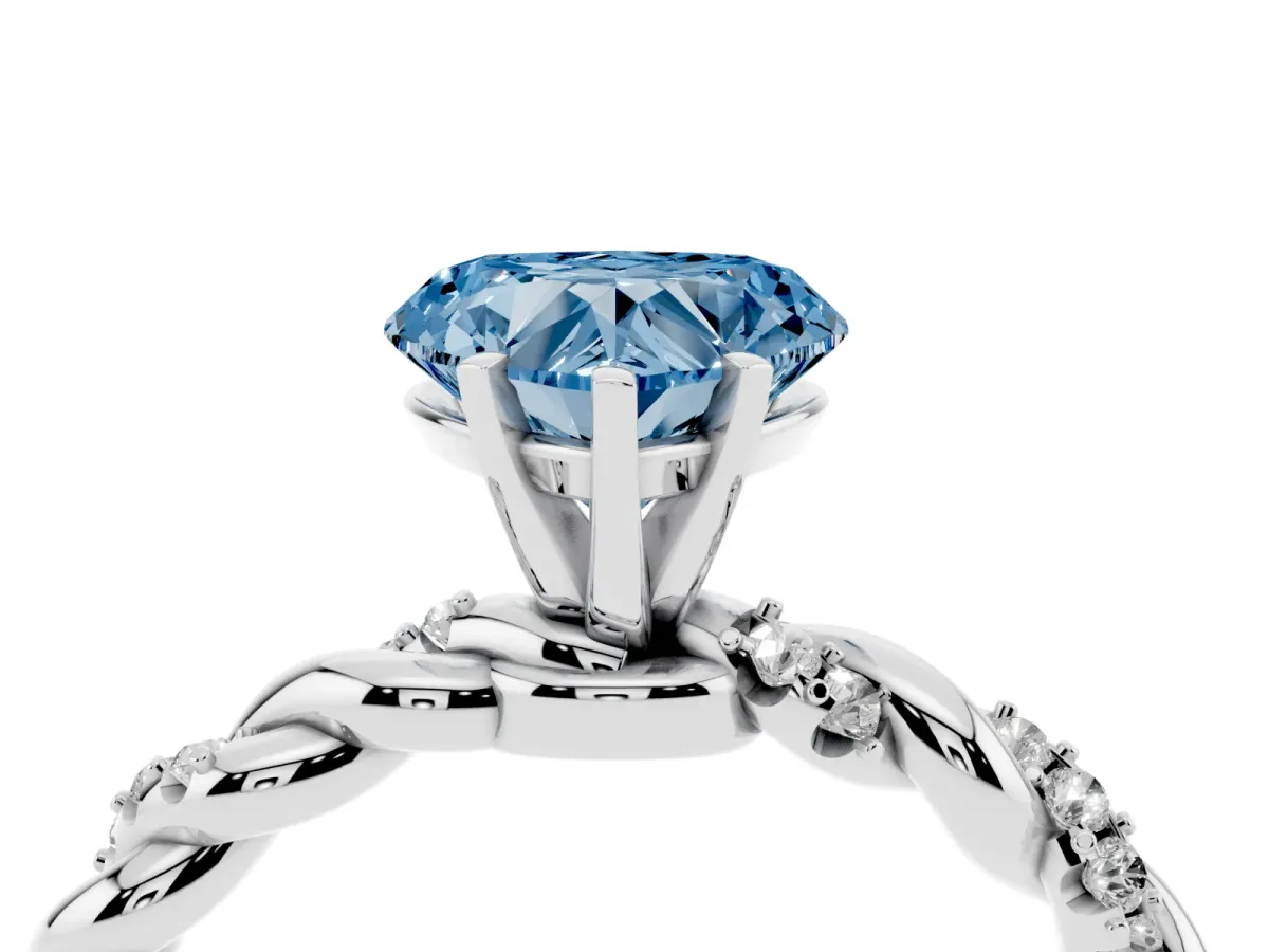 Fancy Blue Heart Cut Diamond Solitaire Ring with Twisted Band and Pavé Accents Silver
