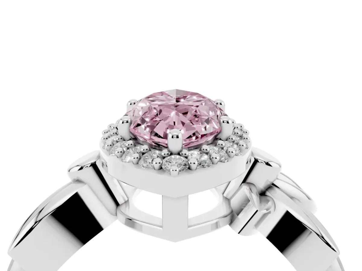 Fancy Pink Marquise Cut Halo Diamond Floral Band with Four-Prong Setting Silver