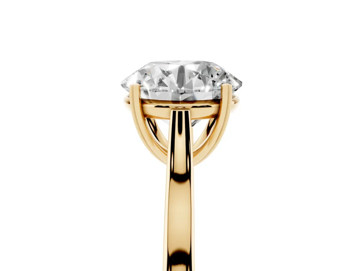 Round Cut Solitaire Heart Prong Engagement Ring with Tapered Band Yellow gold