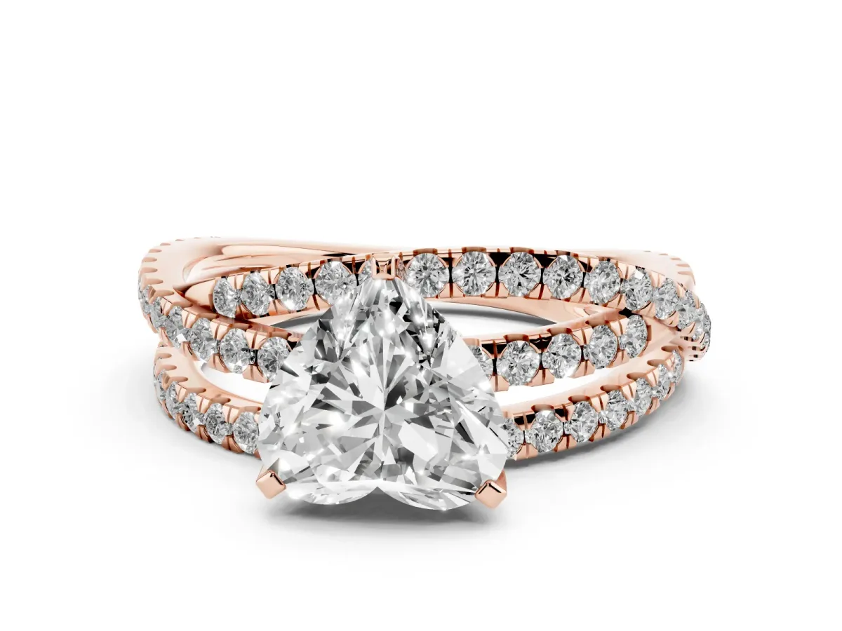 Heart Cut Solitaire Twist Band with Pavé Setting and Four-Prong Setting Rose gold