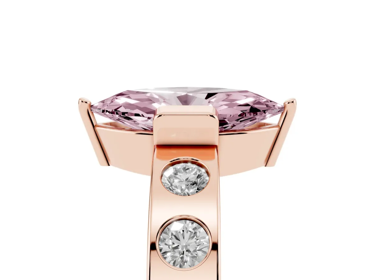 Fancy Pink Marquise Cut Brilliant Channel-Set Diamond Ring with Bezel Prong Setting Rose gold