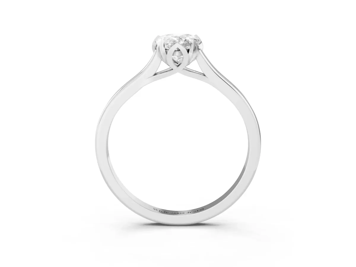 Pear Cut Diamond Solitaire Ring with Flower Prong Setting and Classic Band Silver