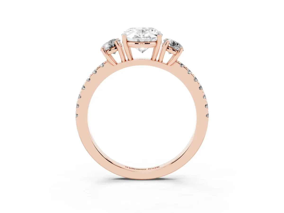 Three-Stone Oval Cut Cut Diamond Pavé Band with Prong Setting Rose gold