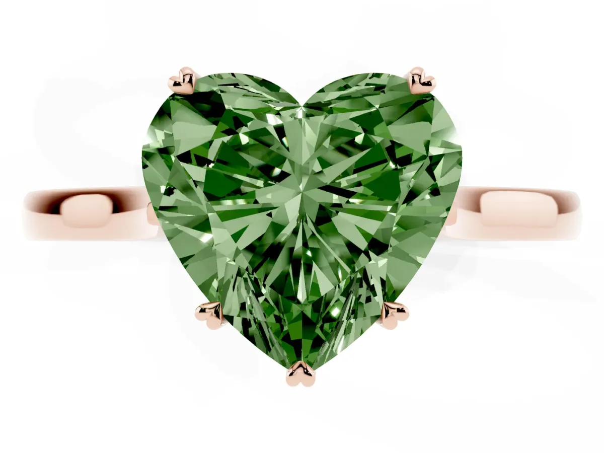 Fancy Green Heart Cut Solitaire Heart Prong Engagement Ring with Tapered Band Rose gold