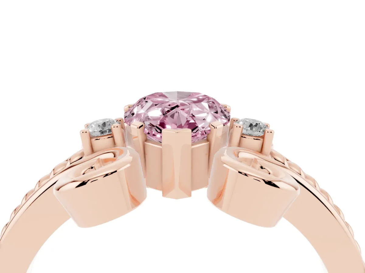 Fancy Pink Pear Cut Solitaire Twisted Band Scroll Prong Ring Rose gold