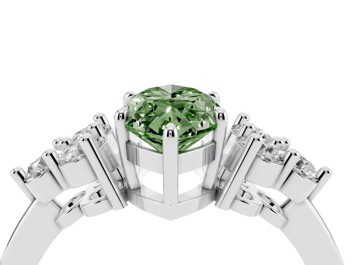 Fancy Green Marquise Cut Brilliant Diamond Cluster Accent Solitaire Ring with Prong Setting Silver