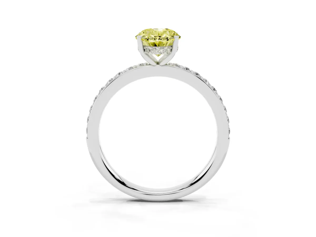 Fancy Yellow Oval Cut Cut Diamond Pavé Band Ring with Four-Prong Setting Silver
