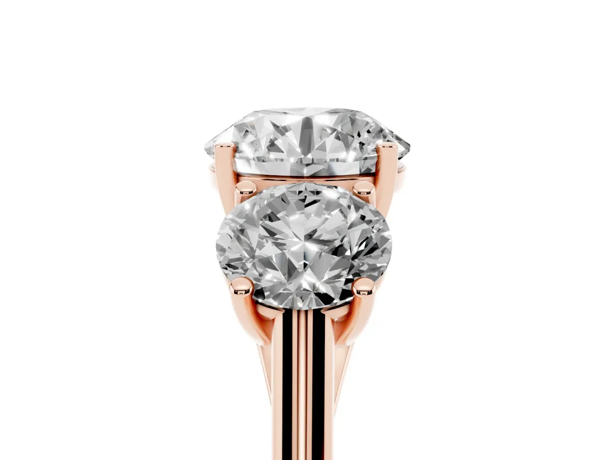 Three-Stone Round Cut Cut Solitaire Ring with Classic Band and Prong Setting Rose gold