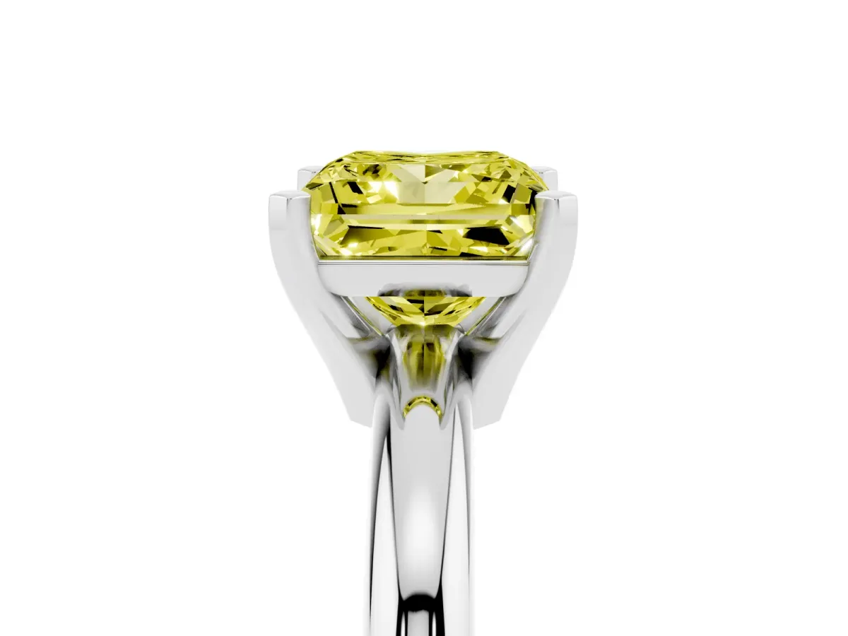 Fancy Yellow Princess Cut Diamond Solitaire Engagement Ring with Round Band and Four-Prong Setting Platinum