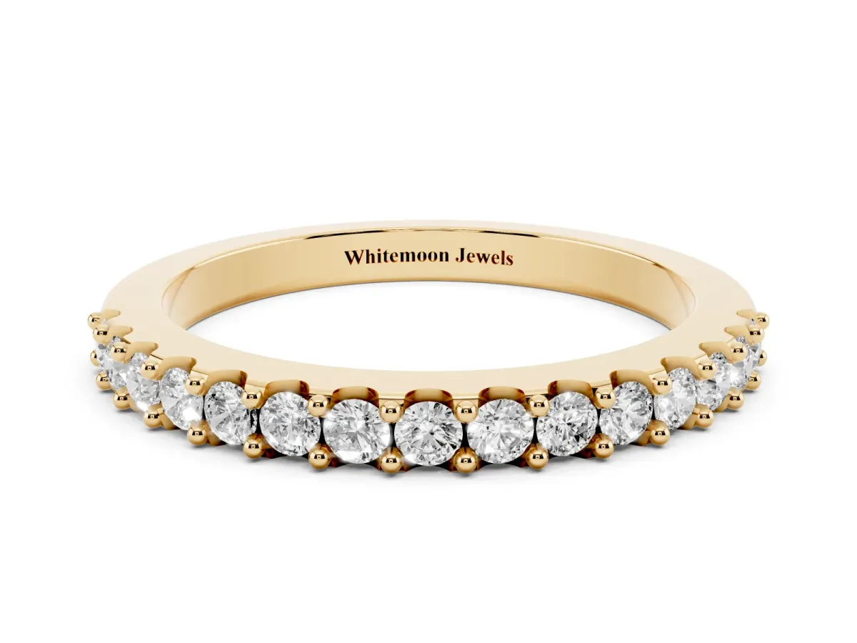 Round Diamond Pavé Set Half Eternity Band Yellow gold