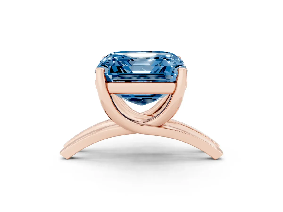 Fancy Blue Asscher Cut Cut Diamond Solitaire Engagement Ring with Tapered Plain Band and Four-Prong Setting Rose gold
