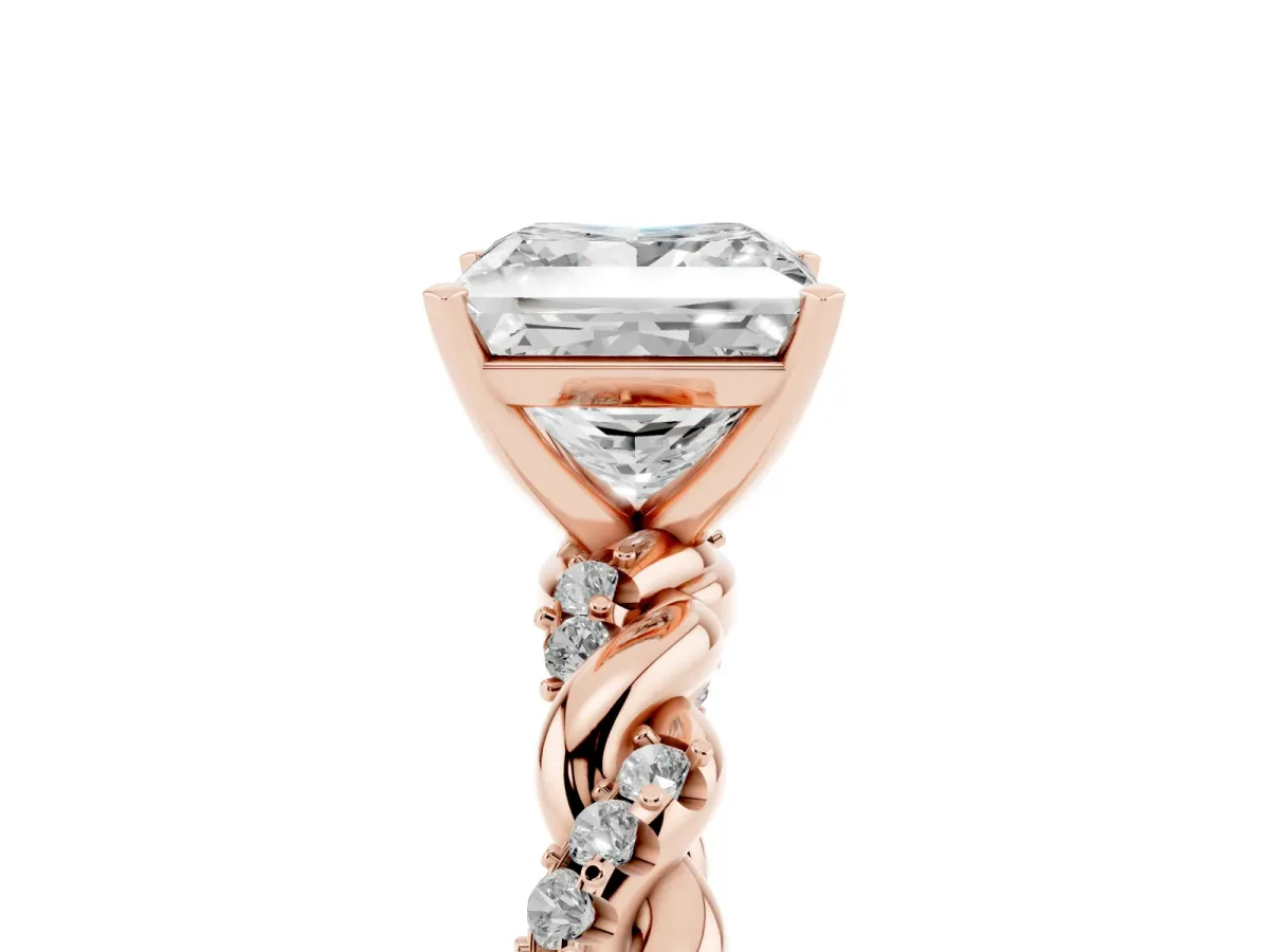 Princess Cut Diamond Solitaire Ring with Twisted Band and Pavé Accents Rose gold
