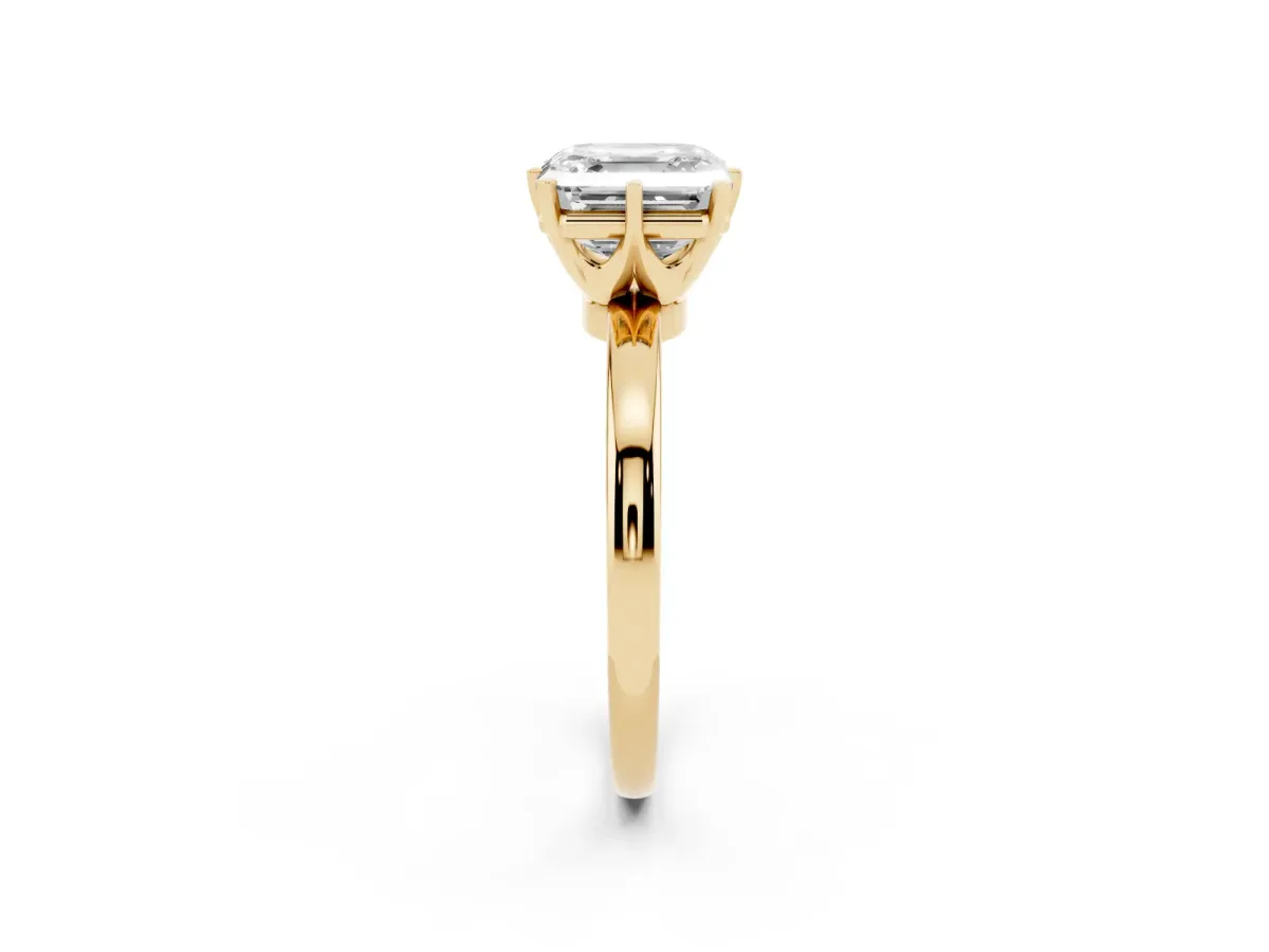 Asscher Cut Solitaire Diamond Ring with Six-Prong Setting on a Classic Band Yellow gold