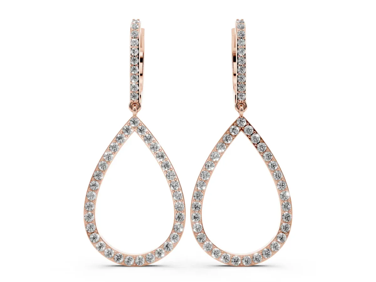 Round Diamond Teardrop Drop Earrings Rose gold