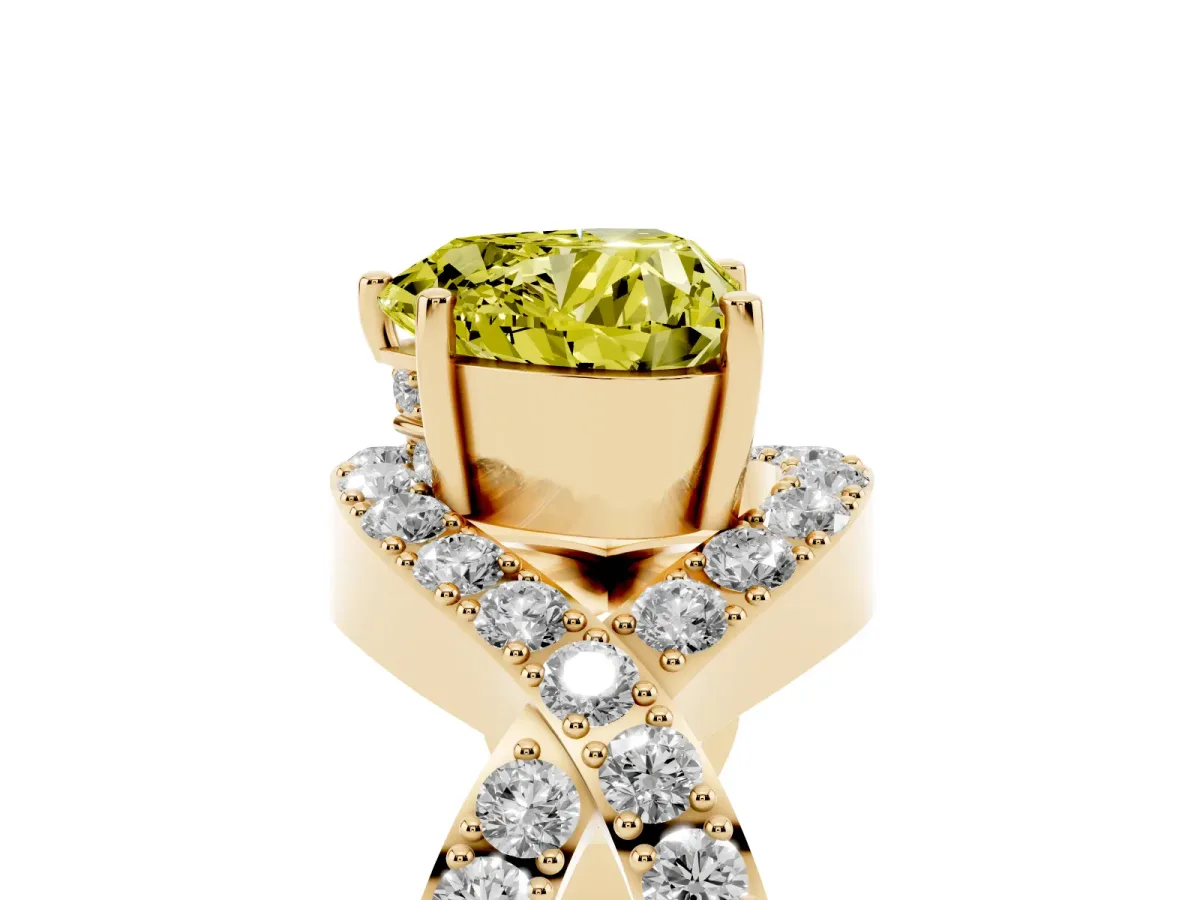 Fancy Yellow Heart Cut Solitaire Twist Band Pavé Diamond Engagement Ring Yellow gold
