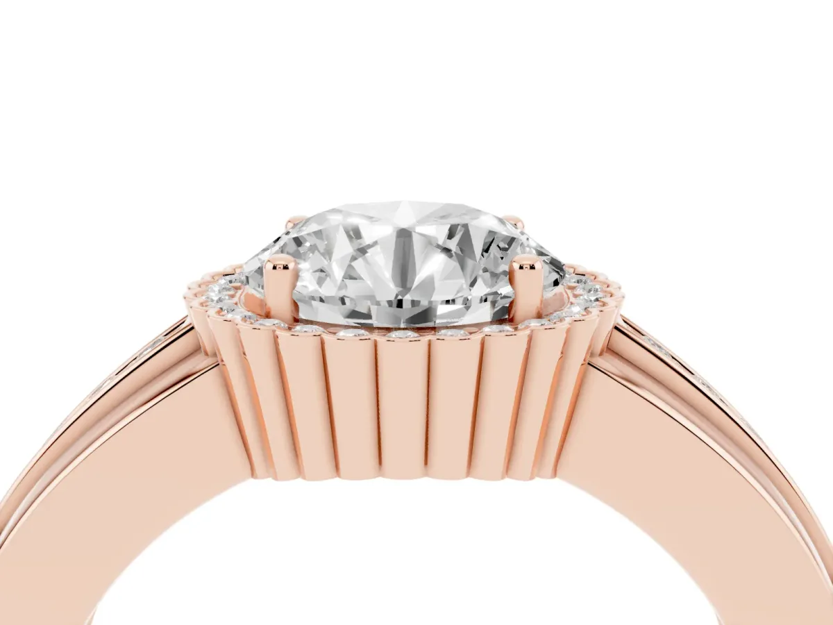 Round Cut Cut Halo Pave Band Four-Prong Ring Rose gold